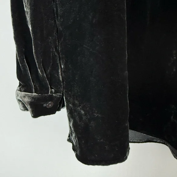 NWT Eileen Fisher Mandarin Collar Long Shirt Silk Ivy Crushed Velvet PL Petite L - Picture 13 of 16